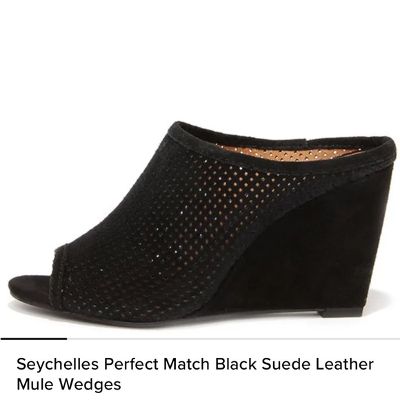 Seychelles Black suede leather Perforated peep toe Mules - Picture 1 of 7
